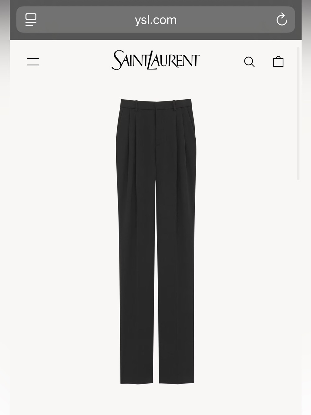 YSL SAINT LAURENT HIGH-WAISTED PANTS IN GRAIN DE POUDRE DE LAINE 36
